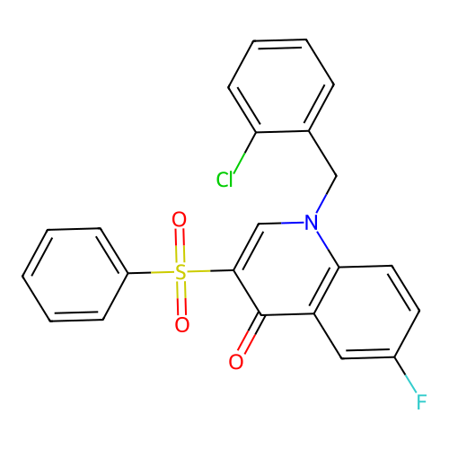1-(2-chlorobenzyl)-6-fluoro-3-(phenylsulfonyl)quinolin-4(1H)-one structure