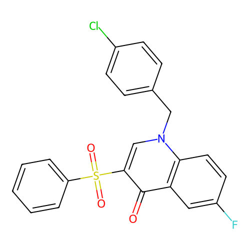 1-(4-chlorobenzyl)-6-fluoro-3-(phenylsulfonyl)quinolin-4(1H)-one structure