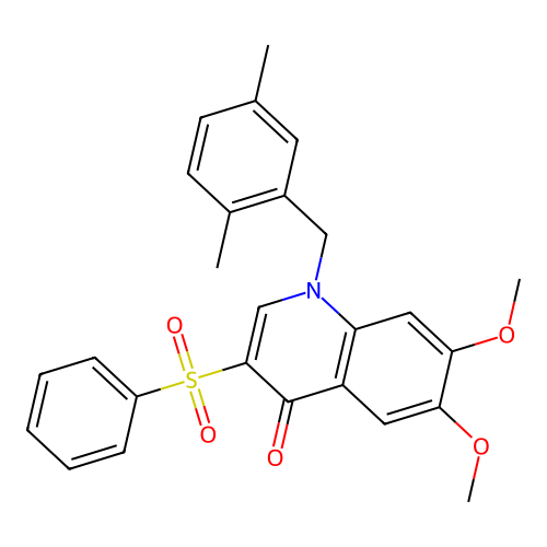 1-(2,5-dimethylbenzyl)-6,7-dimethoxy-3-(phenylsulfonyl)quinolin-4(1H)-one structure