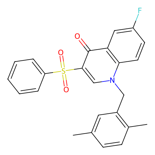 1-(2,5-dimethylbenzyl)-6-fluoro-3-(phenylsulfonyl)quinolin-4(1H)-one structure