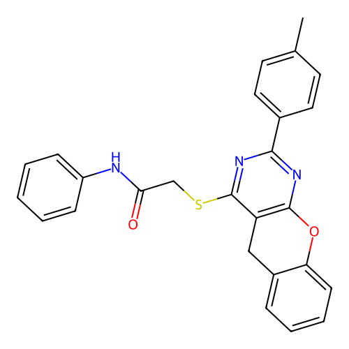2-{[2-(4-methylphenyl)-5H-chromeno[2,3-d]pyrimidin-4-yl]sulfanyl}-N-phenylacetamide structure