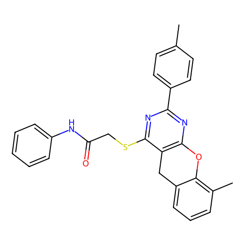 2-{[9-methyl-2-(4-methylphenyl)-5H-chromeno[2,3-d]pyrimidin-4-yl]sulfanyl}-N-phenylacetamide structure