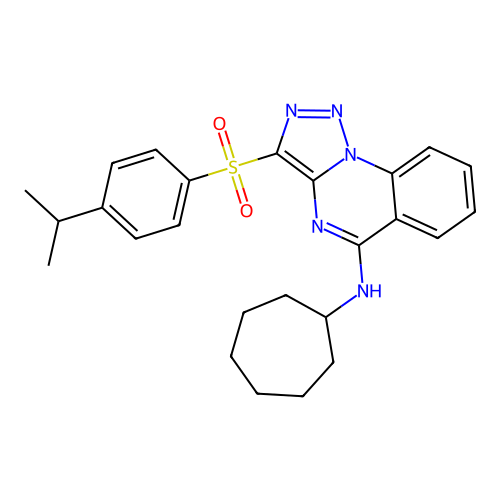 N-cycloheptyl-3-(4-propan-2-ylphenyl)sulfonyltriazolo[1,5-a]quinazolin-5-amine structure
