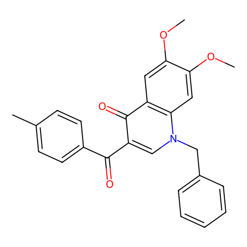 1-Benzyl-6,7-dimethoxy-3-(4-methylbenzoyl)-1,4-dihydroquinolin-4-one structure