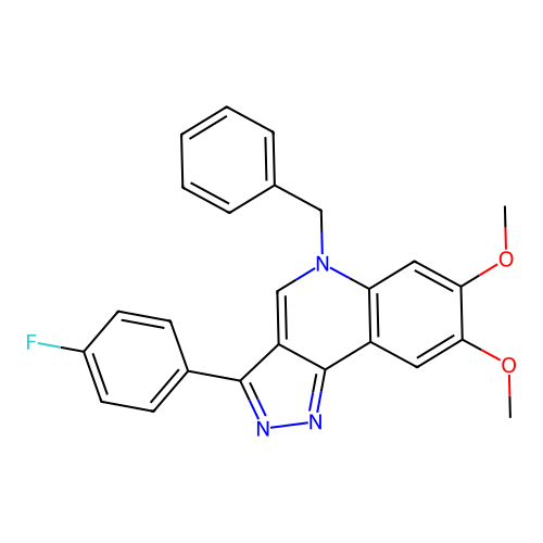 5-benzyl-3-(4-fluorophenyl)-7,8-dimethoxy-5H-pyrazolo[4,3-c]quinoline structure