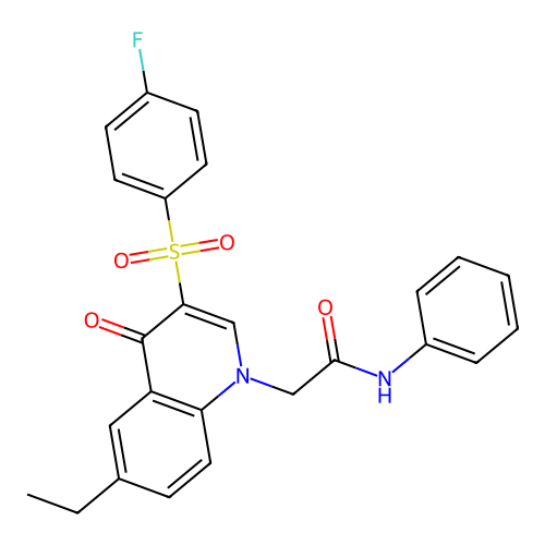 2-[6-ethyl-3-(4-fluorophenyl)sulfonyl-4-oxoquinolin-1-yl]-N-phenylacetamide structure