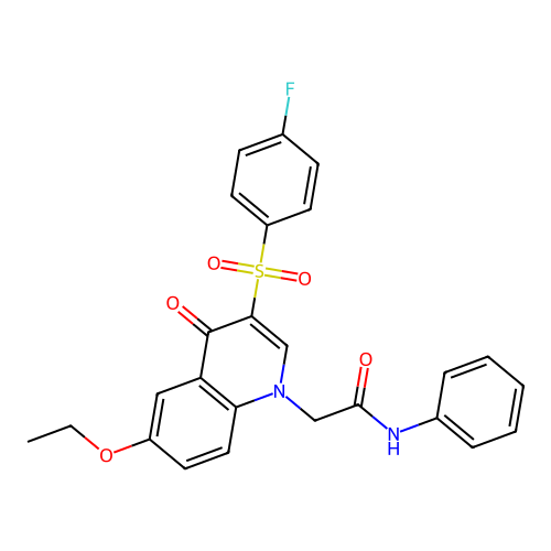 2-[6-ethoxy-3-(4-fluorophenyl)sulfonyl-4-oxoquinolin-1-yl]-N-phenylacetamide structure