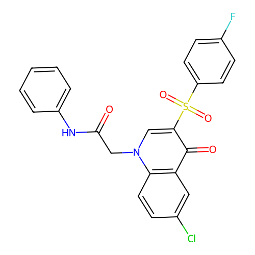 2-[6-chloro-3-(4-fluorophenyl)sulfonyl-4-oxoquinolin-1-yl]-N-phenylacetamide structure