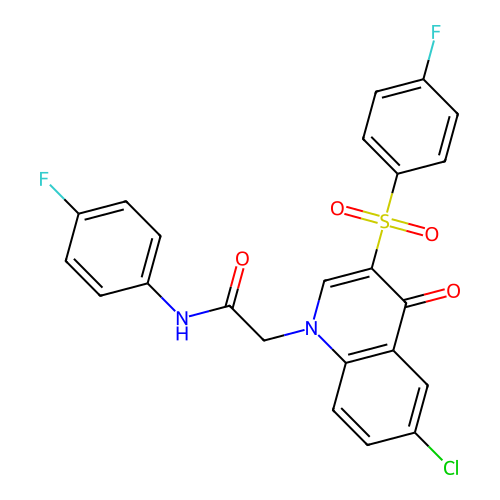 2-[6-chloro-3-(4-fluorobenzenesulfonyl)-4-oxo-1,4-dihydroquinolin-1-yl]-N-(4-fluorophenyl)acetamide structure