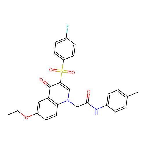 2-[6-ethoxy-3-(4-fluorobenzenesulfonyl)-4-oxo-1,4-dihydroquinolin-1-yl]-N-(4-methylphenyl)acetamide structure
