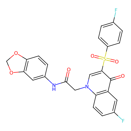 N-(2H-1,3-benzodioxol-5-yl)-2-[6-fluoro-3-(4-fluorobenzenesulfonyl)-4-oxo-1,4-dihydroquinolin-1-yl]acetamide structure