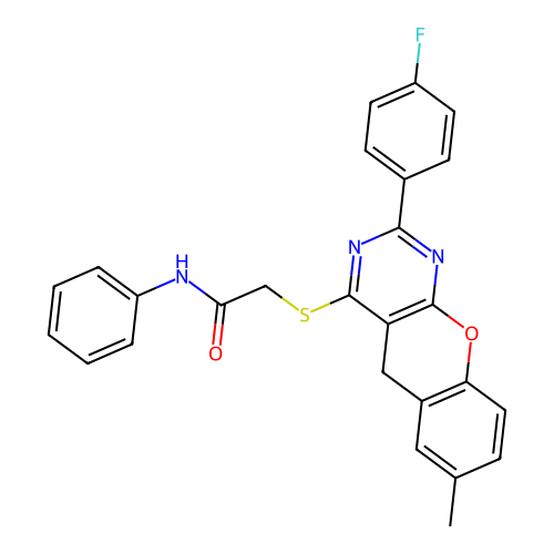 2-{[2-(4-FLUOROPHENYL)-7-METHYL-5H-CHROMENO[2,3-D]PYRIMIDIN-4-YL]SULFANYL}-N-PHENYLACETAMIDE structure