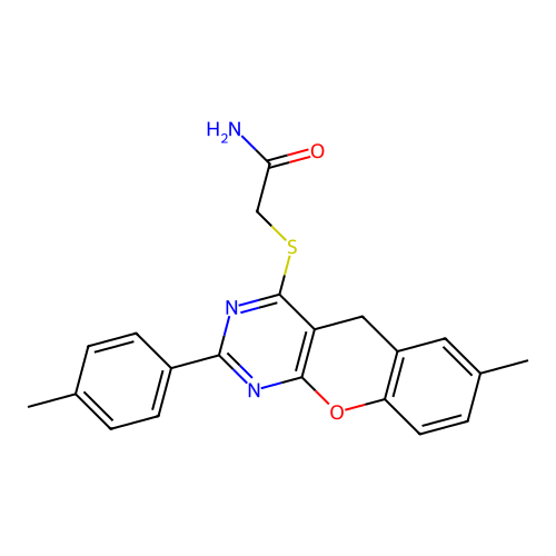 2-((7-methyl-2-(p-tolyl)-5H-chromeno[2,3-d]pyrimidin-4-yl)thio)acetamide structure