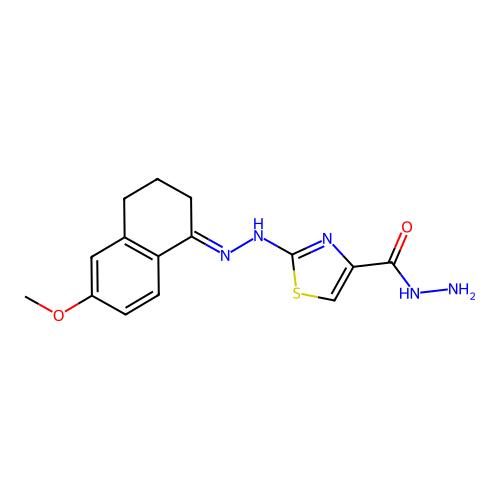 2-(2-(6-methoxy-3,4-dihydronaphthalen-1(2H)-ylidene)hydrazinyl)thiazole-4-carbohydrazide structure