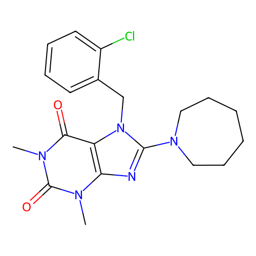 8-(Azepan-1-yl)-7-[(2-chlorophenyl)methyl]-1,3-dimethylpurine-2,6-dione structure