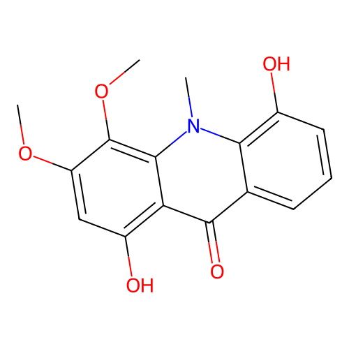1,5-Dihydroxy-3,4-dimethoxy-10-methyl-9(10H)-acridinone structure