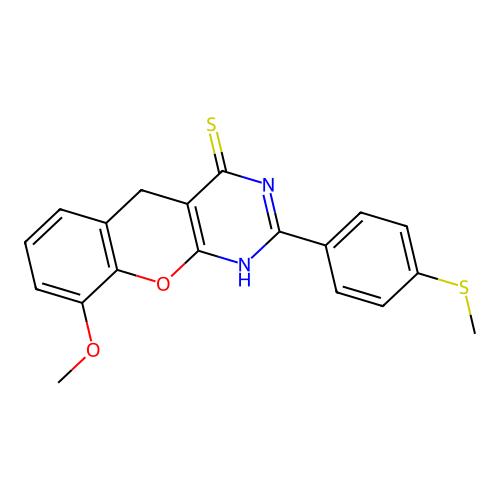 9-methoxy-2-(4-(methylthio)phenyl)-3H-chromeno[2,3-d]pyrimidine-4(5H)-thione structure