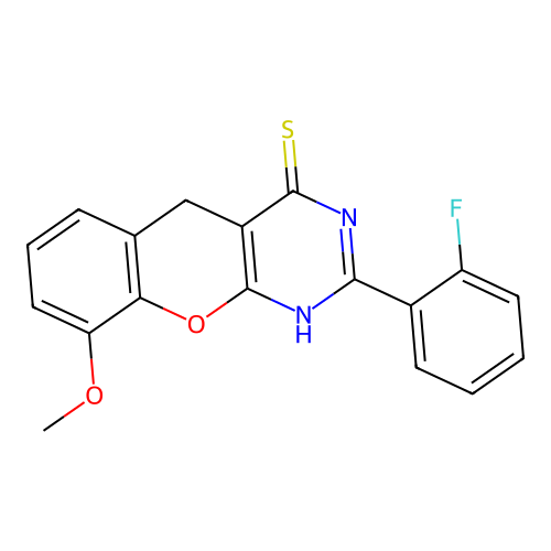 2-(2-fluorophenyl)-9-methoxy-3H-chromeno[2,3-d]pyrimidine-4(5H)-thione structure