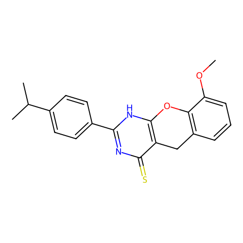 2-(4-isopropylphenyl)-9-methoxy-3H-chromeno[2,3-d]pyrimidine-4(5H)-thione structure