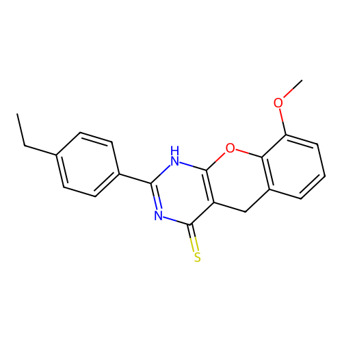 2-(4-ethylphenyl)-9-methoxy-3H-chromeno[2,3-d]pyrimidine-4(5H)-thione structure