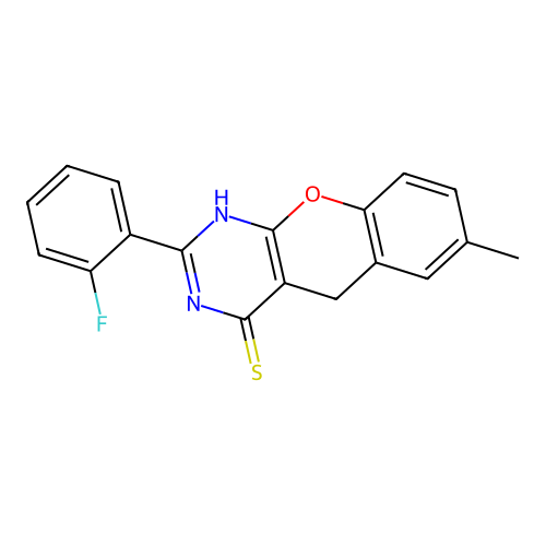 2-(2-Fluorophenyl)-7-methyl-1,5-dihydrochromeno[2,3-d]pyrimidine-4-thione structure