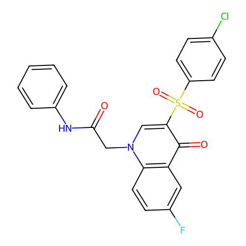 2-[3-(4-chlorophenyl)sulfonyl-6-fluoro-4-oxoquinolin-1-yl]-N-phenylacetamide structure