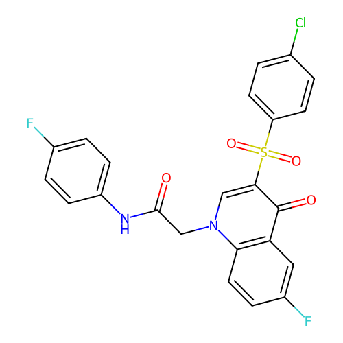 2-[3-(4-chlorobenzenesulfonyl)-6-fluoro-4-oxo-1,4-dihydroquinolin-1-yl]-N-(4-fluorophenyl)acetamide structure