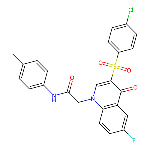 2-[3-(4-chlorobenzenesulfonyl)-6-fluoro-4-oxo-1,4-dihydroquinolin-1-yl]-N-(4-methylphenyl)acetamide structure