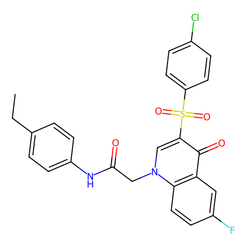 2-[3-(4-chlorobenzenesulfonyl)-6-fluoro-4-oxo-1,4-dihydroquinolin-1-yl]-N-(4-ethylphenyl)acetamide structure