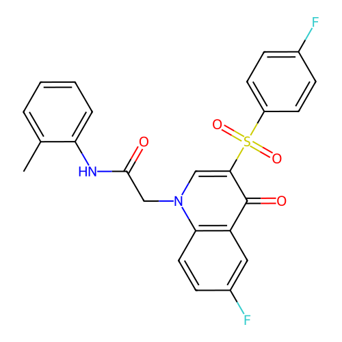 2-[6-fluoro-3-(4-fluorobenzenesulfonyl)-4-oxo-1,4-dihydroquinolin-1-yl]-N-(2-methylphenyl)acetamide structure