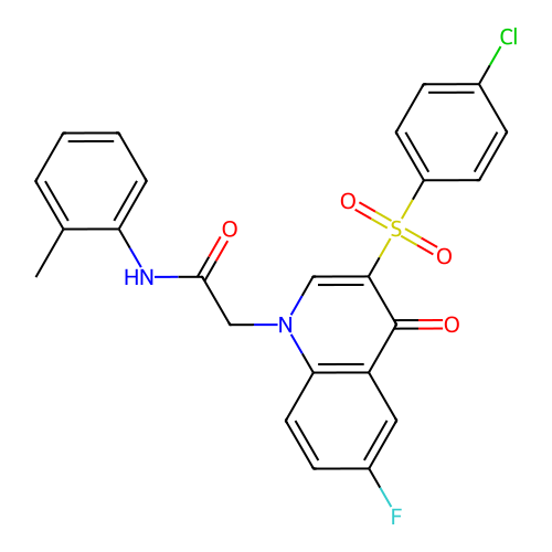 2-[3-(4-chlorobenzenesulfonyl)-6-fluoro-4-oxo-1,4-dihydroquinolin-1-yl]-N-(2-methylphenyl)acetamide structure