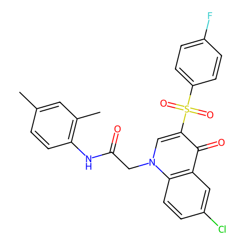 2-[6-chloro-3-(4-fluorobenzenesulfonyl)-4-oxo-1,4-dihydroquinolin-1-yl]-N-(2,4-dimethylphenyl)acetamide structure