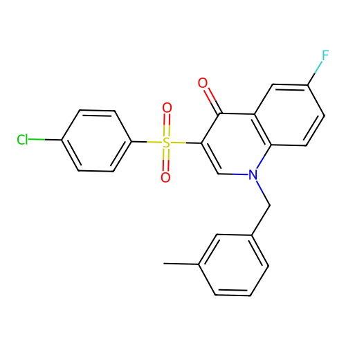 3-(4-Chlorophenyl)sulfonyl-6-fluoro-1-[(3-methylphenyl)methyl]quinolin-4-one structure