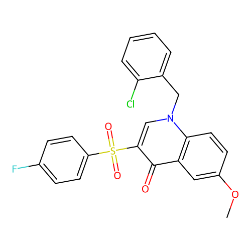 1-[(2-Chlorophenyl)methyl]-3-(4-fluorophenyl)sulfonyl-6-methoxyquinolin-4-one structure