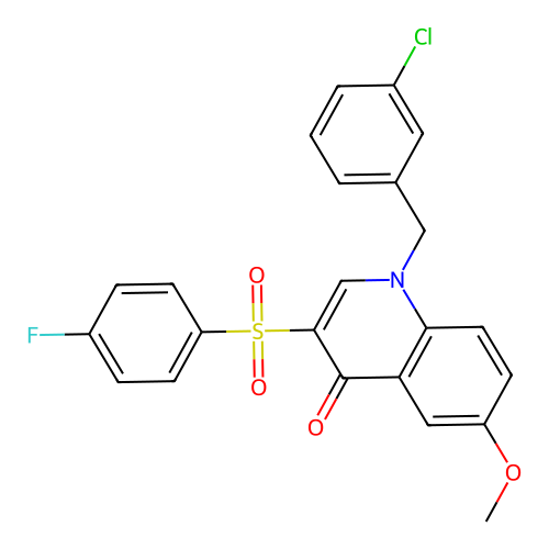 1-[(3-Chlorophenyl)methyl]-3-(4-fluorophenyl)sulfonyl-6-methoxyquinolin-4-one structure