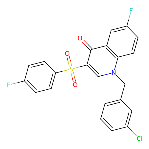 1-[(3-Chlorophenyl)methyl]-6-fluoro-3-(4-fluorophenyl)sulfonylquinolin-4-one structure