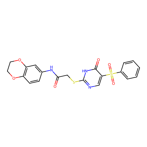 2-{[5-(benzenesulfonyl)-6-oxo-1,6-dihydropyrimidin-2-yl]sulfanyl}-N-(2,3-dihydro-1,4-benzodioxin-6-yl)acetamide structure