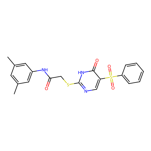 2-[[5-(benzenesulfonyl)-6-oxo-1H-pyrimidin-2-yl]sulfanyl]-N-(3,5-dimethylphenyl)acetamide structure