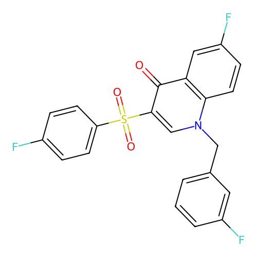 6-fluoro-3-(4-fluorobenzenesulfonyl)-1-[(3-fluorophenyl)methyl]-1,4-dihydroquinolin-4-one structure