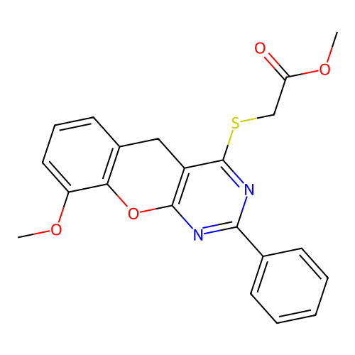 Methyl 2-({9-methoxy-2-phenyl-5H-chromeno[2,3-D]pyrimidin-4-YL}sulfanyl)acetate structure