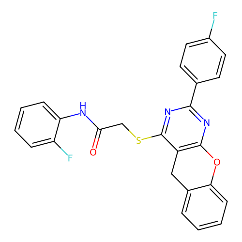 N-(2-fluorophenyl)-2-{[2-(4-fluorophenyl)-5H-chromeno[2,3-d]pyrimidin-4-yl]sulfanyl}acetamide structure