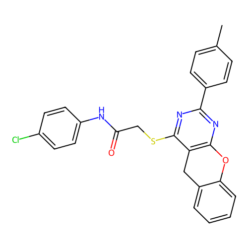 N-(4-chlorophenyl)-2-{[2-(4-methylphenyl)-5H-chromeno[2,3-d]pyrimidin-4-yl]sulfanyl}acetamide structure