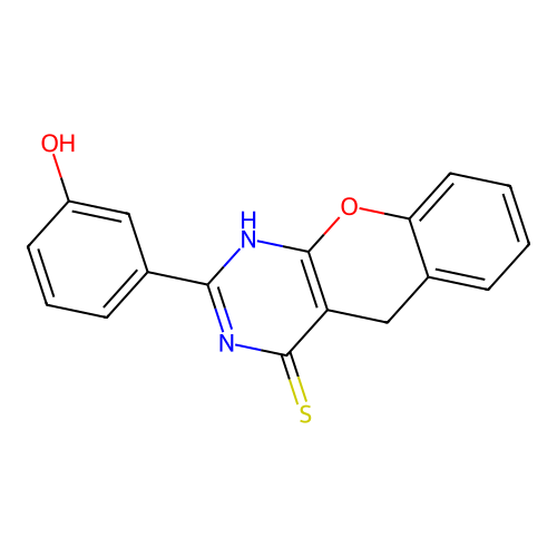 2-(3-hydroxyphenyl)-3H-chromeno[2,3-d]pyrimidine-4(5H)-thione structure