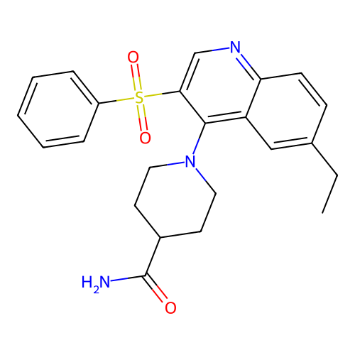 1-[3-(Benzenesulfonyl)-6-ethylquinolin-4-yl]piperidine-4-carboxamide structure