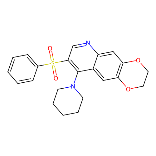 1-[8-(benzenesulfonyl)-2H,3H-[1,4]dioxino[2,3-g]quinolin-9-yl]piperidine structure