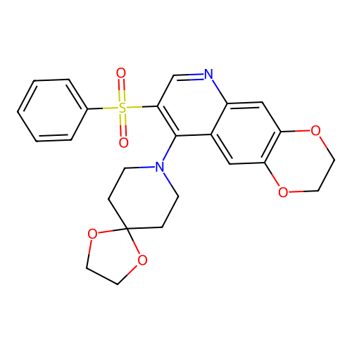 8-[8-(benzenesulfonyl)-2H,3H-[1,4]dioxino[2,3-g]quinolin-9-yl]-1,4-dioxa-8-azaspiro[4.5]decane structure