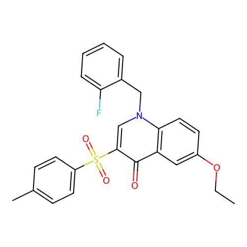 6-ethoxy-1-(2-fluorobenzyl)-3-tosylquinolin-4(1H)-one structure