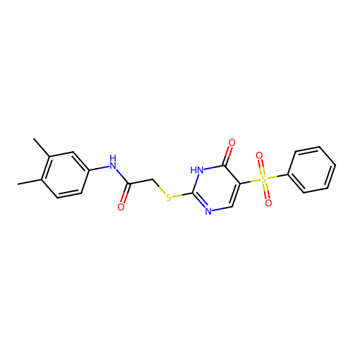 2-[[5-(benzenesulfonyl)-6-oxo-1H-pyrimidin-2-yl]sulfanyl]-N-(3,4-dimethylphenyl)acetamide structure