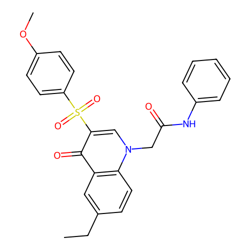 2-[6-ethyl-3-(4-methoxyphenyl)sulfonyl-4-oxoquinolin-1-yl]-N-phenylacetamide structure