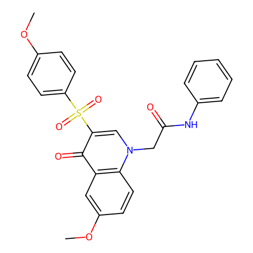 2-[6-methoxy-3-(4-methoxyphenyl)sulfonyl-4-oxoquinolin-1-yl]-N-phenylacetamide structure